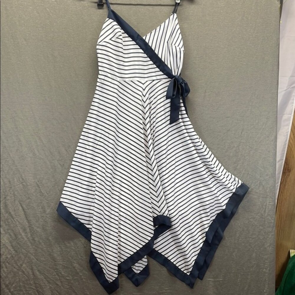 Banana Republic Blue and White Midi Dress with‎ Asymmetrical Hem